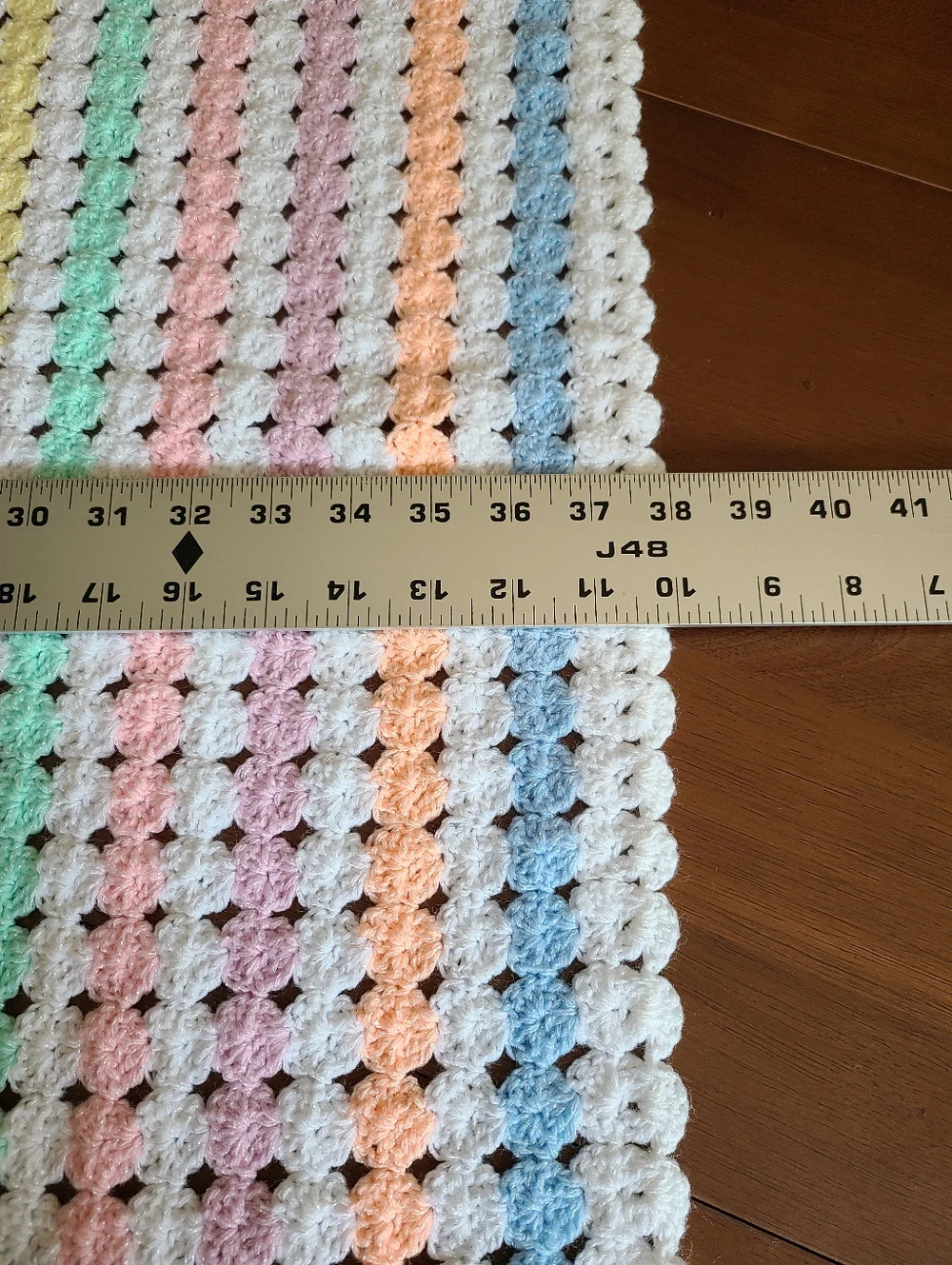 Handmade Crochet Baby Blanket - Pastel Rainbow Stripe Shell Stitch ~ Never Used